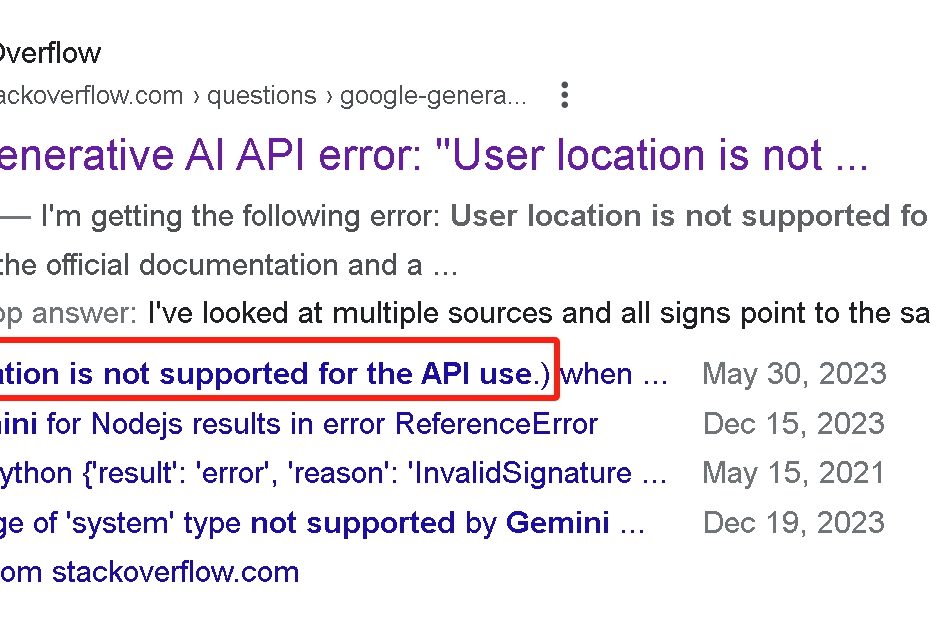 400 User location is not supported for the API use.)